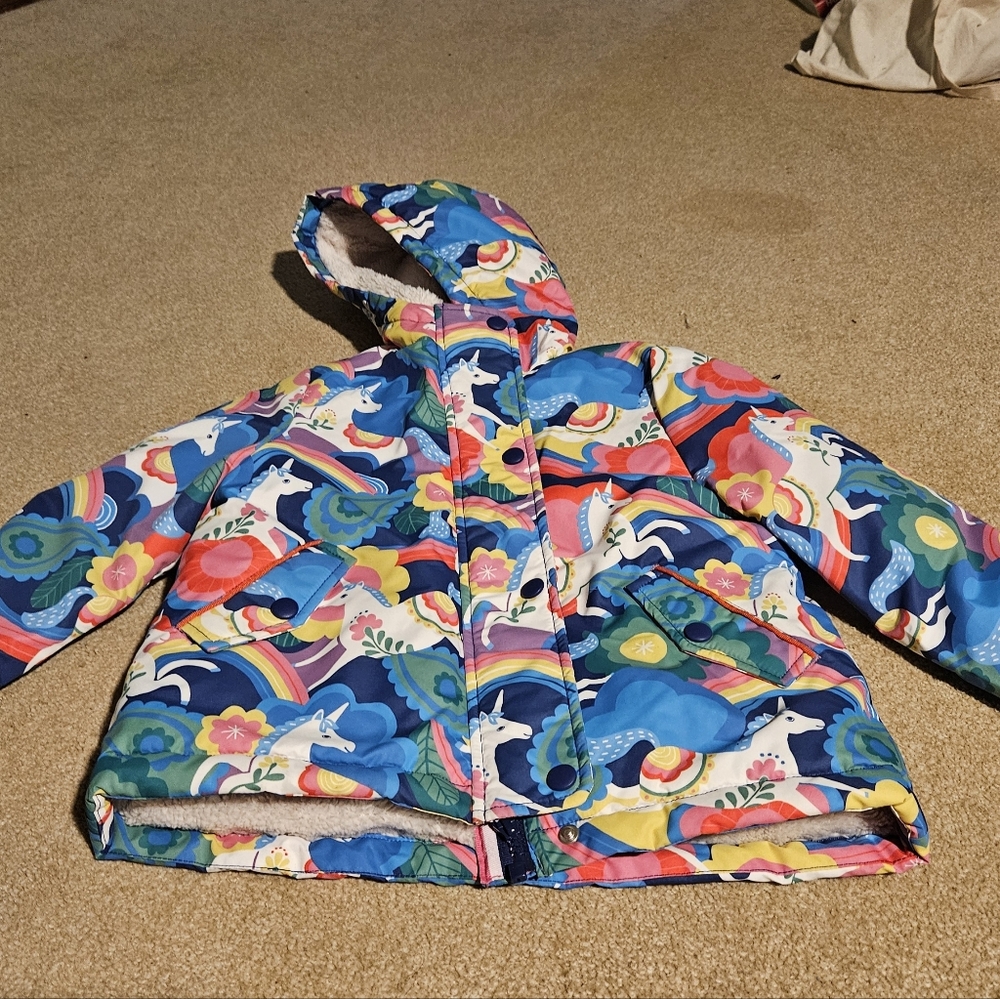 Mini Boden Girls Unicorn Sherpa Lined Winter Jacket Hooded  2Y To 3Y 3T Coat